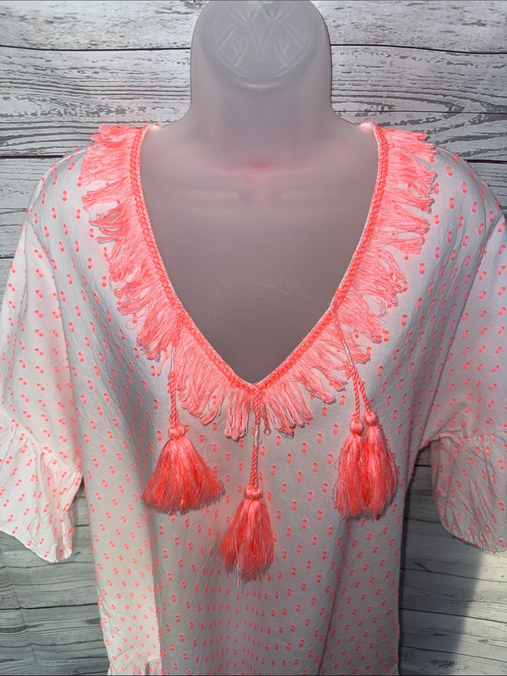 Lilly Pulitzer White Tunic Swim Coverup with Neon Pink Tassel Trim Size S/M - Picture 3 of 12